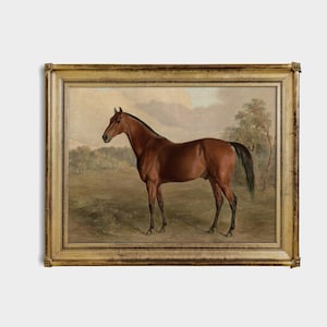 Vintage Horse Art Print: Antique Equestrian Painting, Rustic Farmhouse Decor (Digital Download) image 3