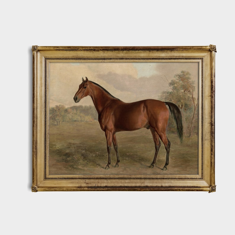 Vintage Horse Art Print: Antique Equestrian Painting, Rustic Farmhouse Decor (Digital Download) image 3