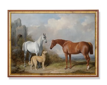 Vintage Pferde und Hunde Druck: Antike Reiterkunst