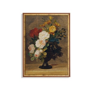Gedruckt und versendet | Vintage Stillleben mit Blumen | Antikes Blumengemälde | Blumenstrauß in Vase | Rustikale Kunst | Physische Drucke