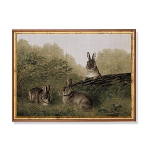 Printed and Shipped | Vintage Rabbit Painting | Antique Animal Print | Farmhouse Decor | Horizontal Wall Art | LivingRoom Fine Art