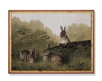 Vintage Rabbit Painting: Antique Farmhouse Animal Print