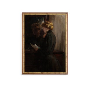 Impreso y enviado / Pintura de retrato vintage / Mujer antigua leyendo cartas de amor / Impresión rústica de mal humor / Academia oscura / Impresión enviada por correo