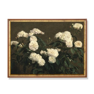 Vintage White Roses Still Life: Antique Floral Painting (Digital Download)