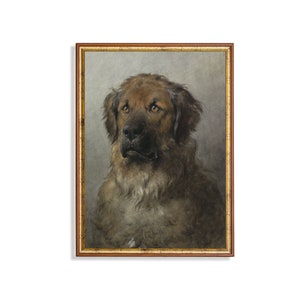 Vintage Dog Portrait | Antique Animal Painting | Leonberger Rustic Fine Print | Farmhouse Decor | Digital Download | Printable Wall Art