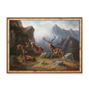 Vintage Deer Painting | Antique Animal Print | Rustic Mountain Art | Digital Download | Printable Wall Art | Farmhouse Decor | Fine Art