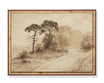 Landscape Sketch Print: Vintage Forest Nature Art