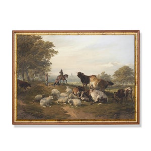 Vintage Cows Painting: Country Farmhouse Landscape Art (Digital Download)