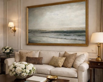 Misty Ocean Horizon Print – Moody Coastal Seascape Wall Art, Serene Waves Decor