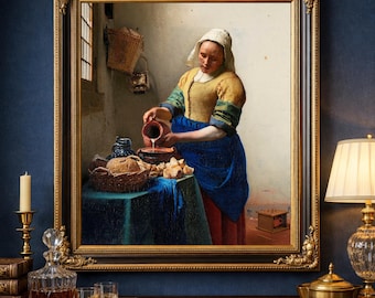 フェルメールの『牛乳を注ぐ女』版画：オランダ黄金時代バロック美術の複製