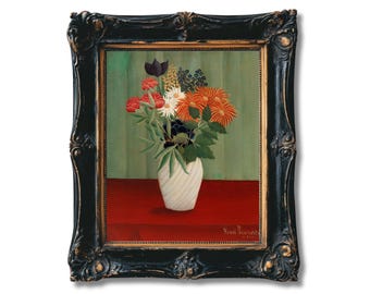 Impresión de jarrón floral de Henri Rousseau: Naturaleza muerta botánica vintage