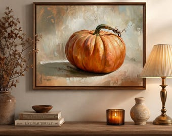 Golden Harvest Pumpkin Print, Impressionist Autumn Still Life, Farmhouse Thanksgiving Decor (Digital Download)