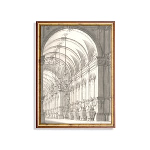 Hall of Grandeur | Vintage Architectural Drawing | French Baroque Gallery Art | Digital Palace Wall Print | Digital Download