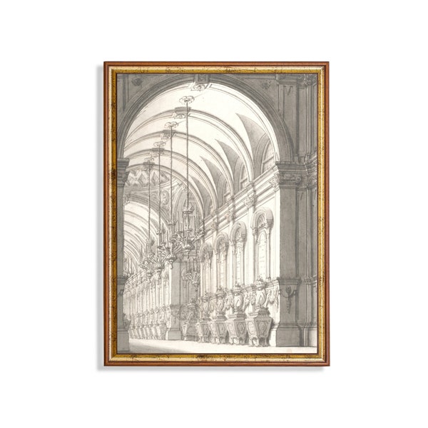 Vintage Architecture Sketch Drawing | Antique Neutral Print | Digital Download | Printable Wall Art | 18th Century Fine Art | LivingRoom Art