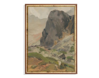 Vintage Mountain Landscape Painting: Antique Country Scenery (Mailed Print)
