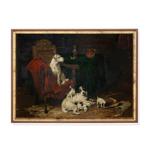 Vintage Dog Family Art Print: 19th Century Terrier Painting