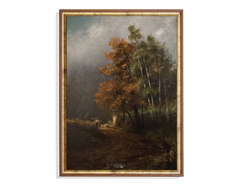 Vintage Autumn Landscape Print: Moody Rustic Country Scenery