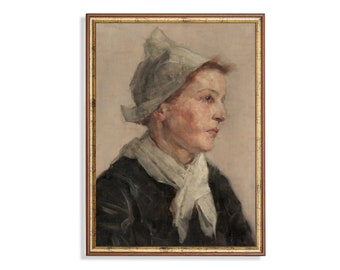 Vintage Woman Portrait Print: Moody Rustic Antique Art