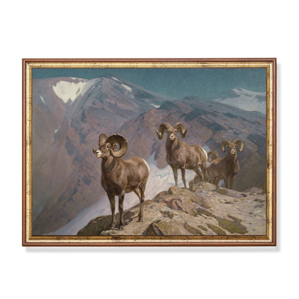 Printed and Shipped | Vintage Animal Painting | Sheep in Mountain | Antique Wall Art | Farmhouse Decor | Physical Prints | Animal Lover Gift