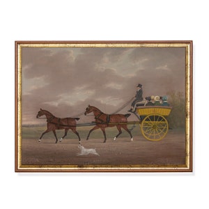 Vintage Horse Carriage Print: Rustic Farmhouse Art