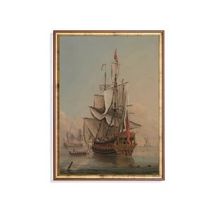 Vintage Sailing Ship Painting: Seascape Nautical Art Print