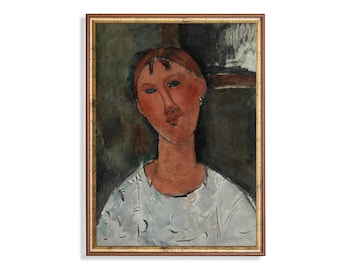 Modigliani Style Portrait Art Print – Vintage Expressionist Female (Digital Download)