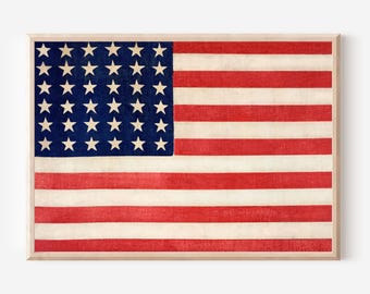 Lámina vintage de la bandera estadounidense: Arte mural patriótico restaurado del siglo XIX