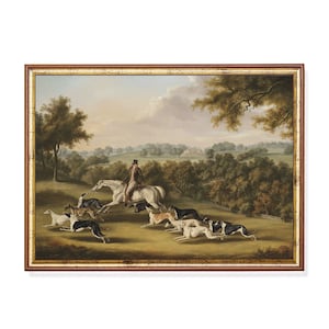 Vintage Horse and Greyhounds Print: Antique Equestrian Fine Art