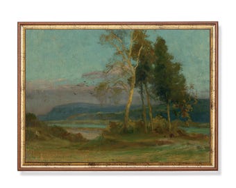 impression de peinture de paysage vintage | Art ancien de ferme de campagne