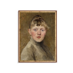 Vintage portretschilderij: antiek jong meisje, 19e-eeuwse kunst (digitale download)