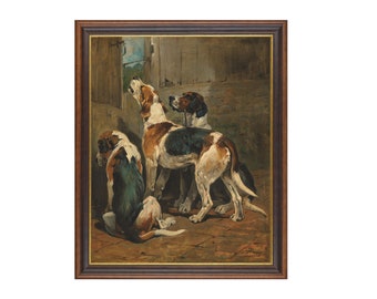 Vintage Foxhounds-målning: Rustikt hundkonsttryck