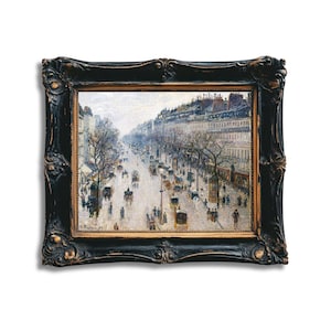 Boulevard Montmartre-print – Camille Pissarro Straatbeeld Parijs, vintage impressionistische stadskunst, elegant Frans ochtendmuurdecor