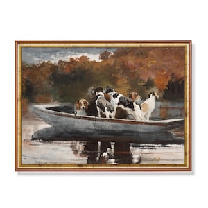Vintage Dogs Painting | Antique Animal Print | Dogs in Boat | Digital Download | Printable Wall Art | Farmhouse Decor | 18th Century Art