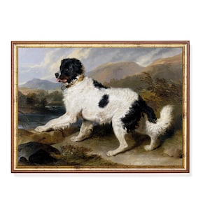 Vintage Dog Painting: Antique Farmhouse Animal Art Print