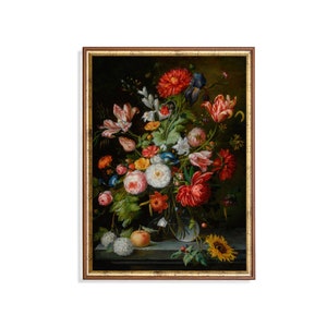 Vintage Floral Still Life Print: Moody Farmhouse Wall Art