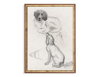 Vintage Dogs Study | Antique Dog Sketch Print | Rustic Wall Decor | Digital Download | Printable Wall Art | Neutral Animal Drawing  Artwork