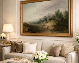 Vintage Country Landscape Painting: Moody Rustic Nature Art Print