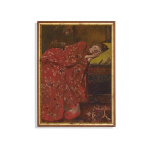 Girl in Red Kimono: Vintage Portrait Painting, 18th Century Fine Art Print
