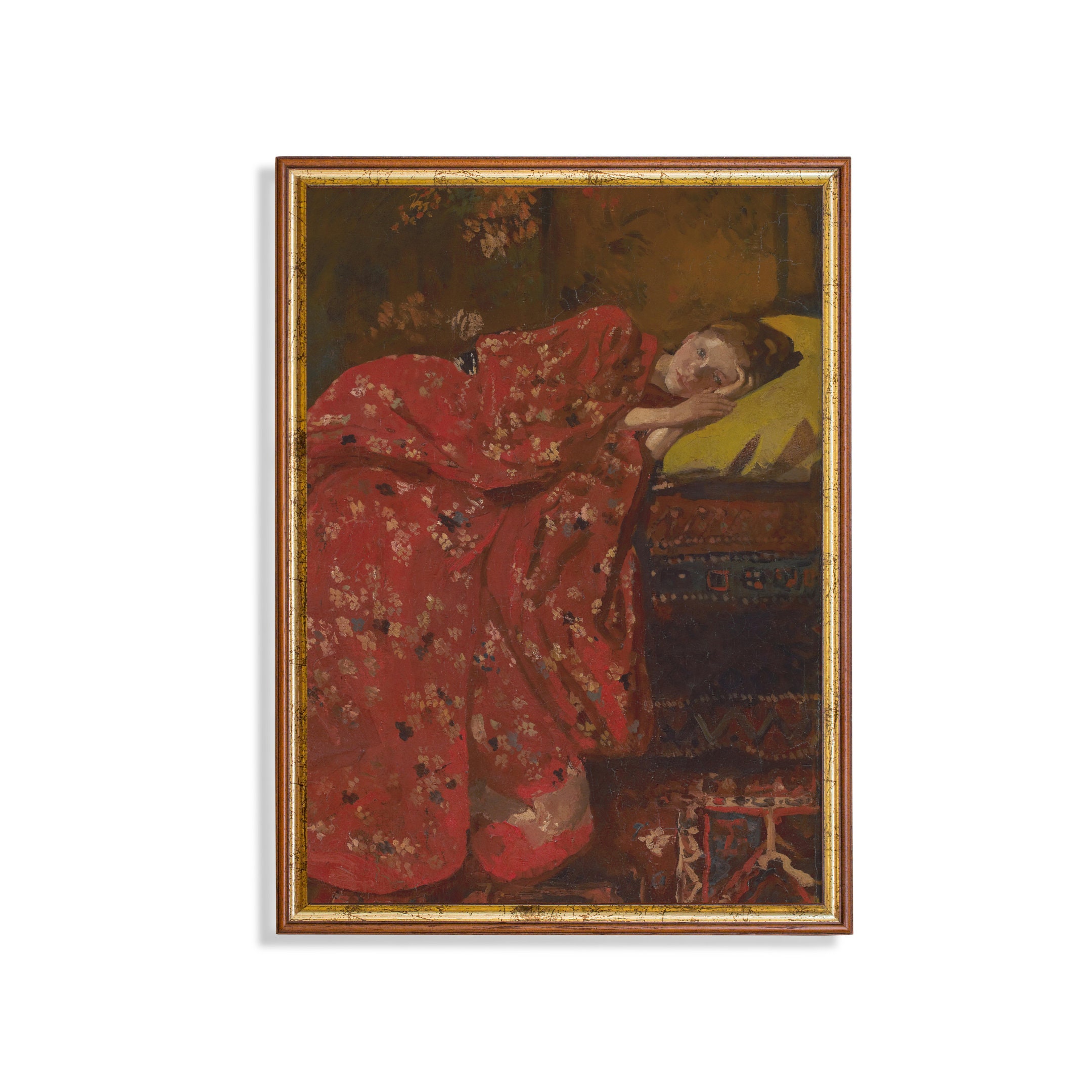 Girl in Red Kimono: Vintage Portrait Painting, 18th Century Fine Art Print