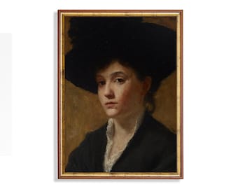 Portret kobiety w stylu vintage: Dama w kapeluszu, wydruk artystyczny