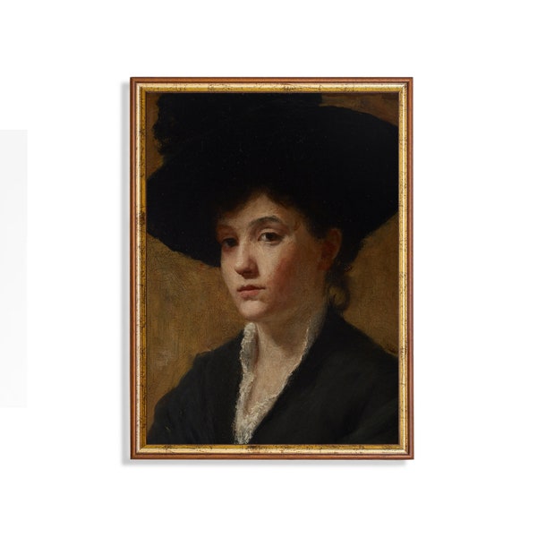 Vintage Portrait Painting | Woman Portrait | Lady with a Hat | Digital Download | Printable Wall Art | Antique Woman Painting | Fine Art