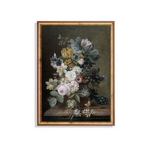 Vintage Floral Still Life Painting: Antique Farmhouse Art Print