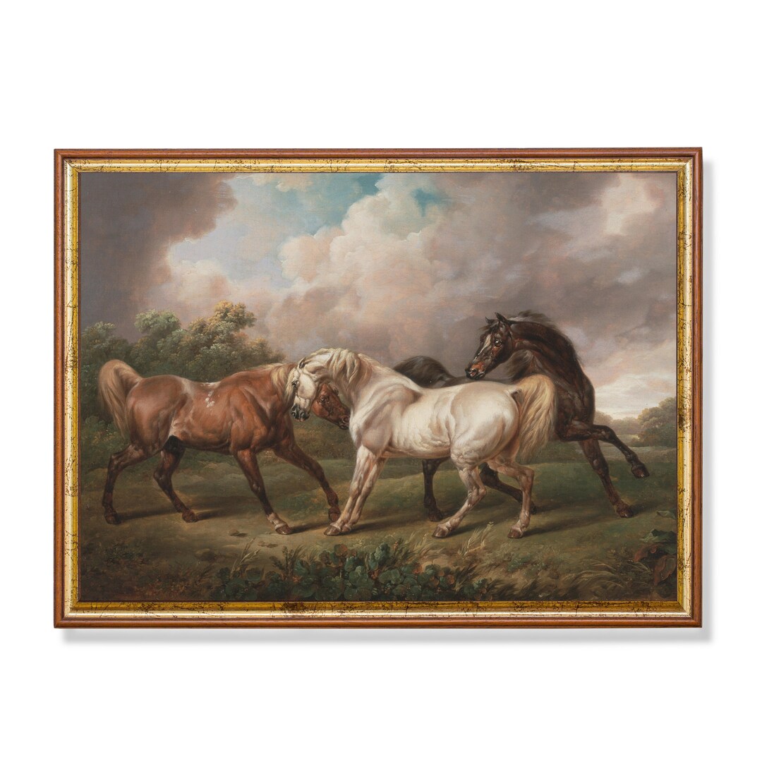 Vintage Horse Painting Antique Equestrian Print Digital Etsy