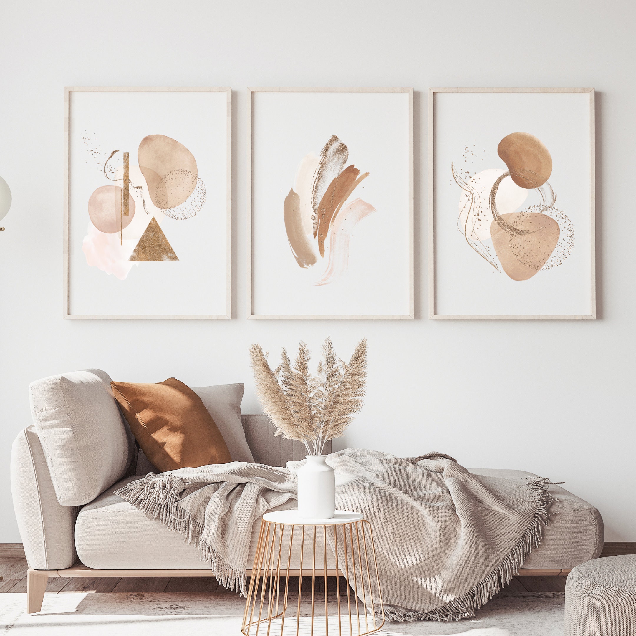 Boho Wall Art Printable Poster Set Of 3 Prints Neutral Warm Etsy