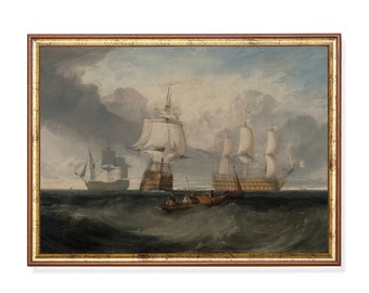 Vintage Sailing Ship Print: Antique Nautical Seascape Art