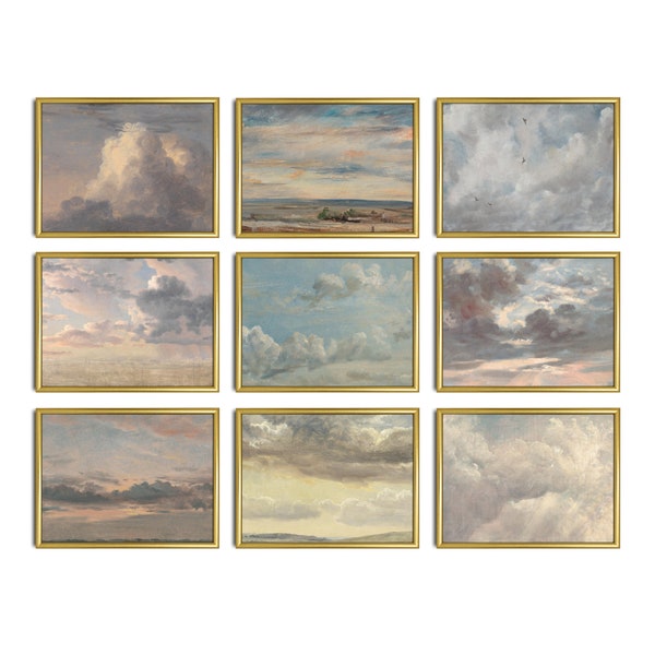 Vintage Gallery Wall Art | Set of 9 Prints | Antique Cloud Study | Rustic Sky Painting | Digital Download | Printable Wall Art | Fine Print