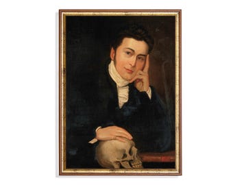 Memento Mori Portrait Print, Antique Gentleman Skull Art, Dark Academia Gothic Decor (Digital Download)