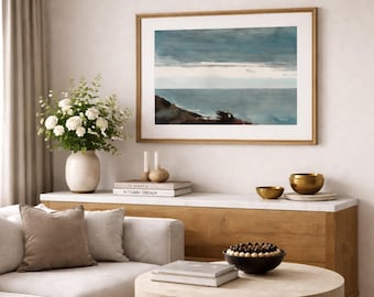 ヴィンテージの海景プリント：ムーディーな海岸の水彩画 - Etsy 日本