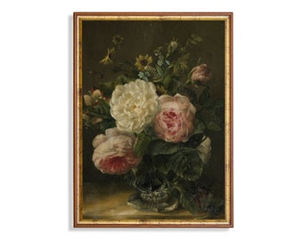 Vintage Rose Bouquet Print: Victorian Floral Still Life Wall Art