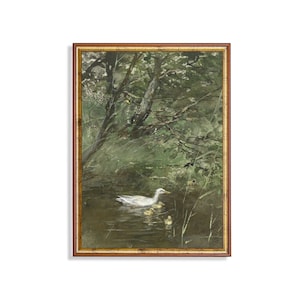 Vintage Duck Pond Landscape Art Print: 18th Century Farmhouse Decor